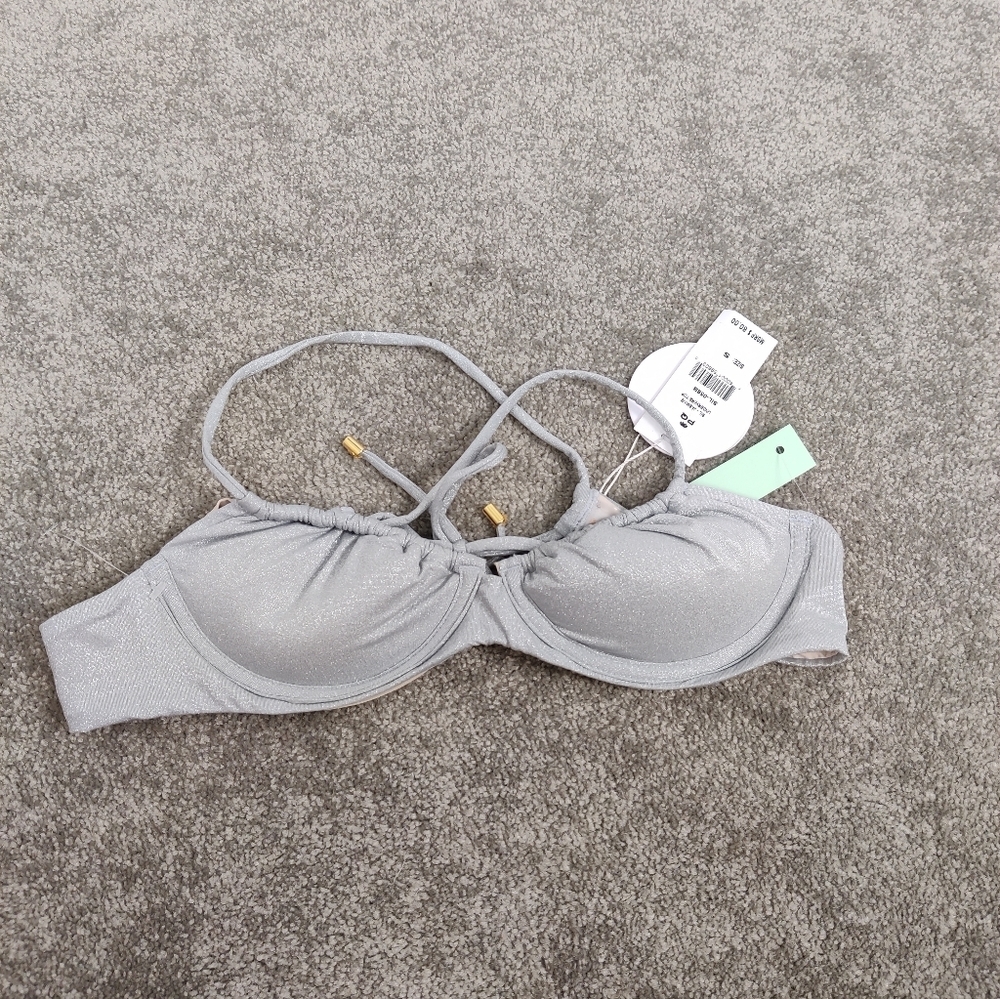 PQ Women's Jasmine Underwire Bikini Top Size Small Silver Gray Shimmer NEW